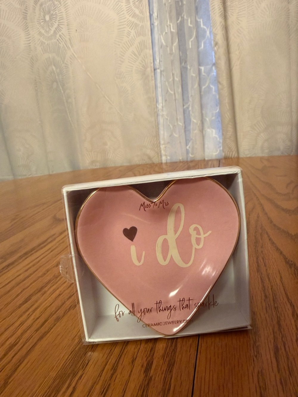 "I Do" Heart Jewelry Dish” ceramic jewelry dish  - Pink with Gold Trim